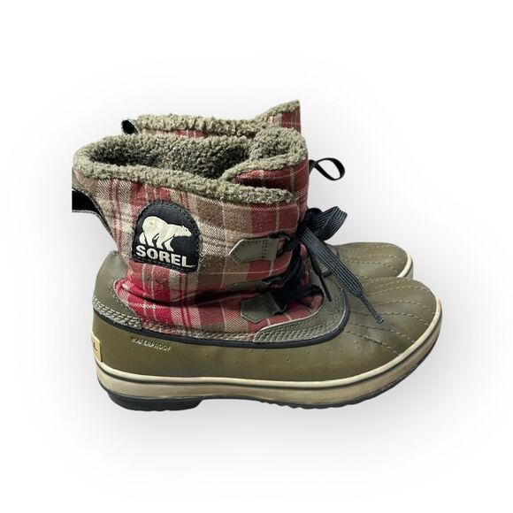 Sorel Green and Brown Plaid Winter Boots - Picture 1 of 7